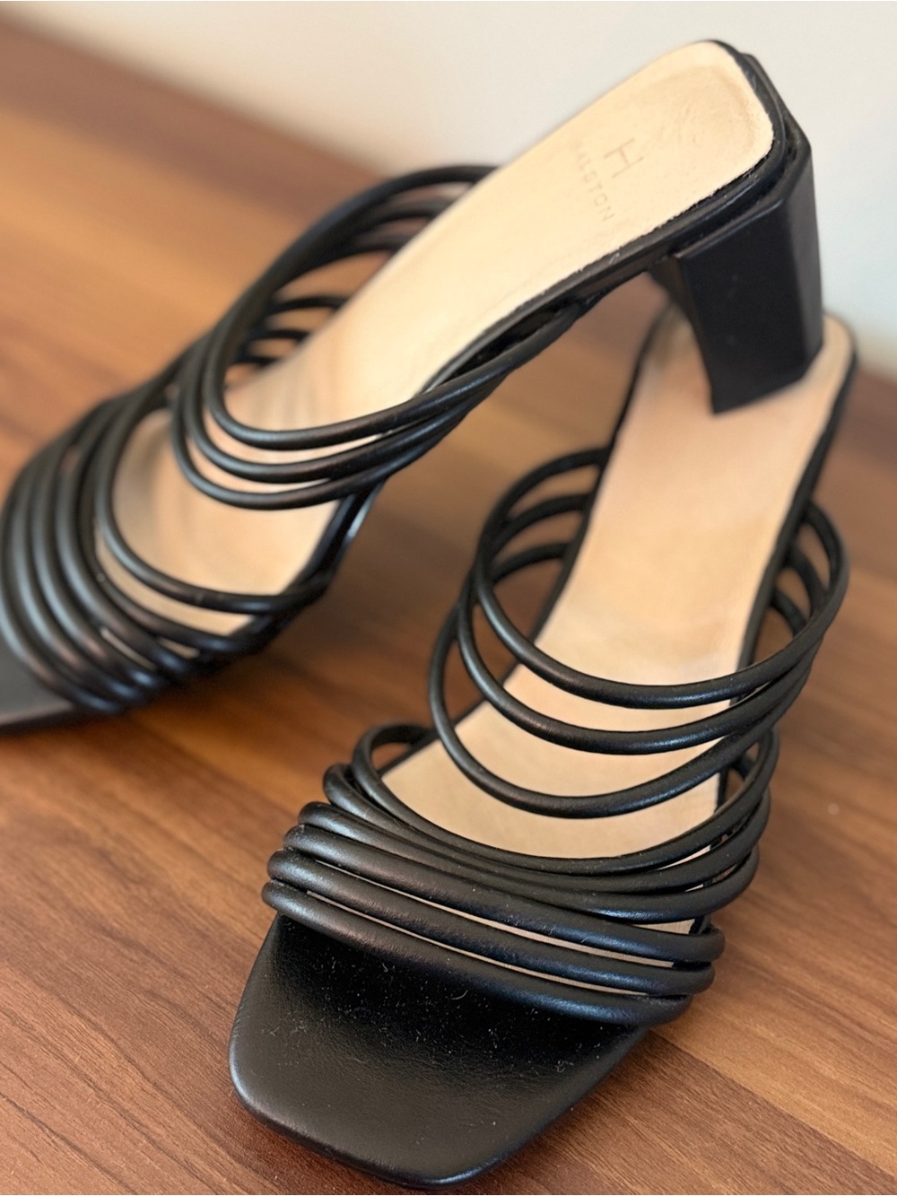 Halston Heritage Black Strappy Multi-Band Leather Mules